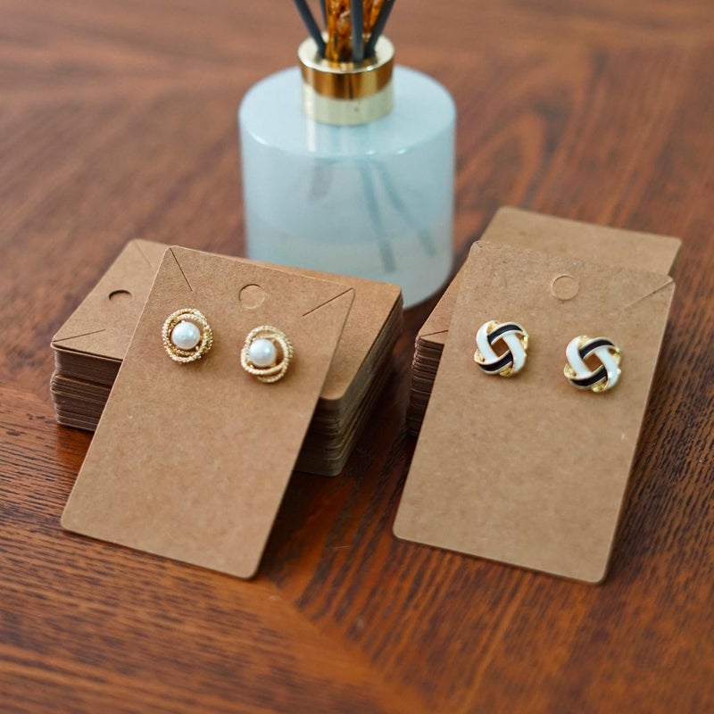 fuceury Earring Display Cards - 150 Pcs Earring Holder Cards with 300 Pcs Backs and 150 Jewelry Packaging for Necklace Jewelry Bags Kraft Color 3.5x2.4 Inches - Image 5